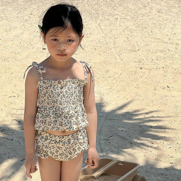 Floral Suspender Separate Swimwear シャーリング キャミソール ビキニ セット【mh0013343】 Creamy White / 90cm mamahalo kids ベビー用水着