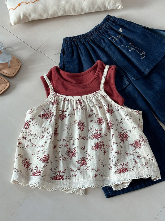 Floral Vest Camisole Set 花柄 ベスト キャミソール セット【mh0012292】 Laibaobao