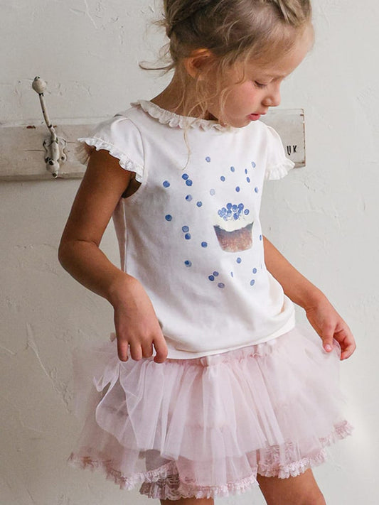 Flounce Sleeve Cupcake Tee フリルスリーブ カップケーキ Tシャツ【mh0012987】 Strawberry Coral 半袖Tシャツ