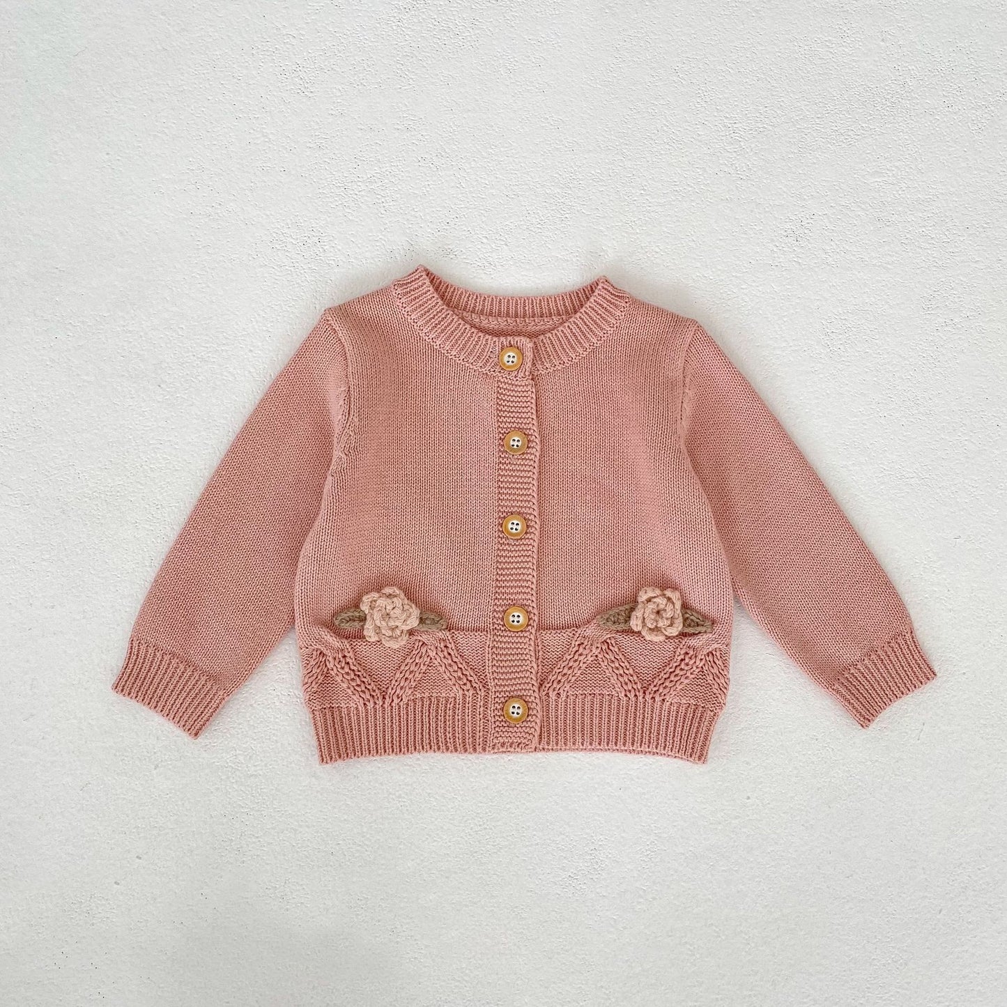 Flower Embroidered Knit Cardigan & Romper フラワー 刺繍 ニット カーディガン ロンパース【mh0012403】 66cm / Coat pearl powder mamahalo shop