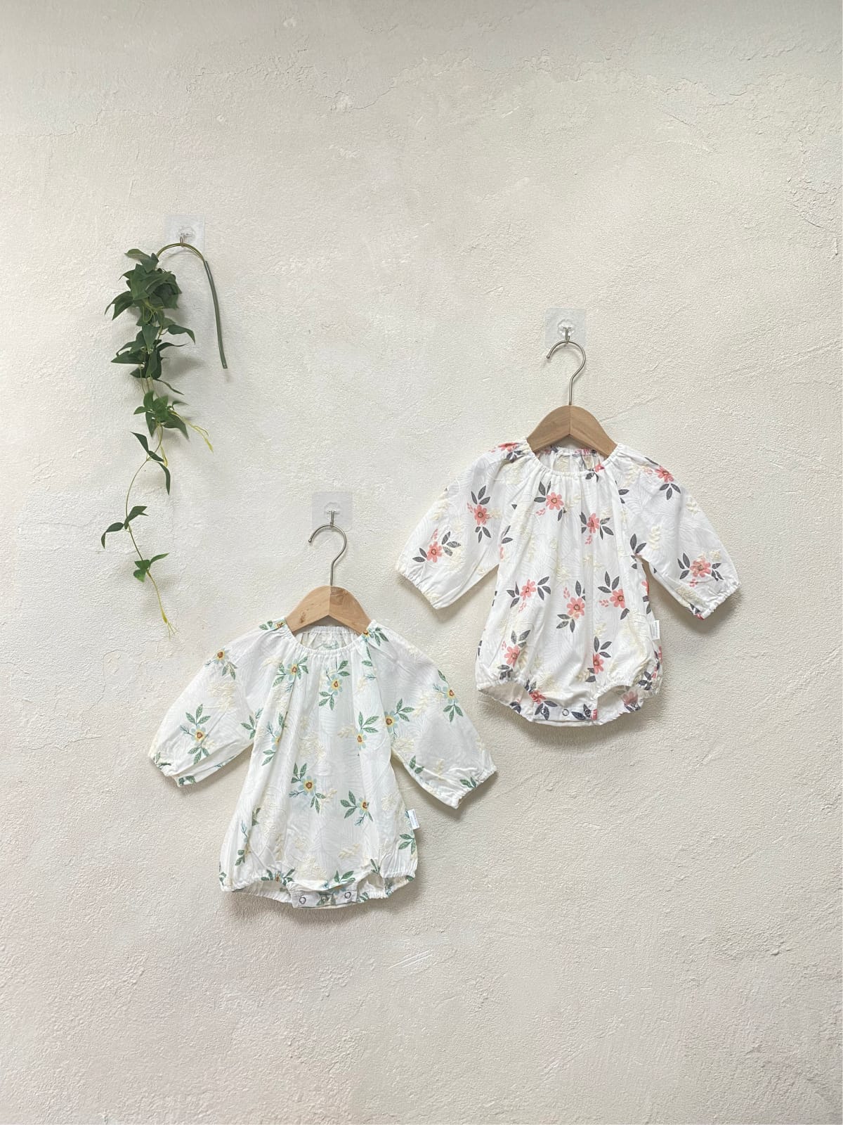 Flower Embroidered Romper with Bonnet 花柄 刺繍 ロンパース ボンネット【mh0012670】 BBAMMA 長袖ロンパース