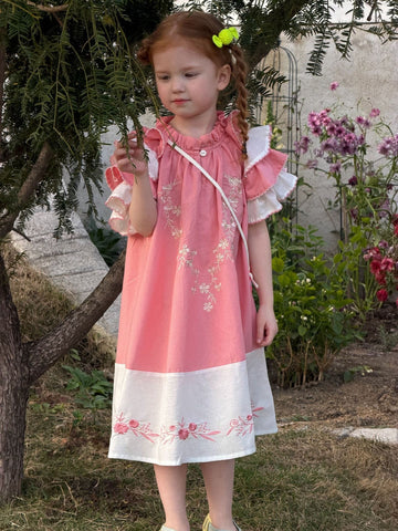 Flutter Sleeve Embroidered Dress ラッフルフリル 半袖ワンピース【mh0013049】 Pink / 90cm Jianzidan 半袖ワンピース