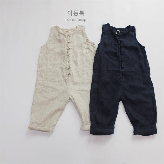 ノースリーブジャンプスーツ キッズ コットンリネン ノースリーブ ジャンプスーツ【mh0000515】