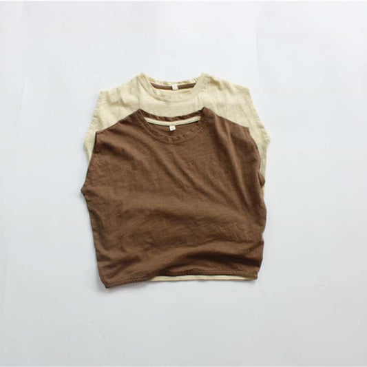 タンクトップ・キャミソール・ノースリーブトップス Slub Cotton Solid Crew Neck Top スラブコットン クルーネック ノースリーブ Tシャツ【mh0012009】