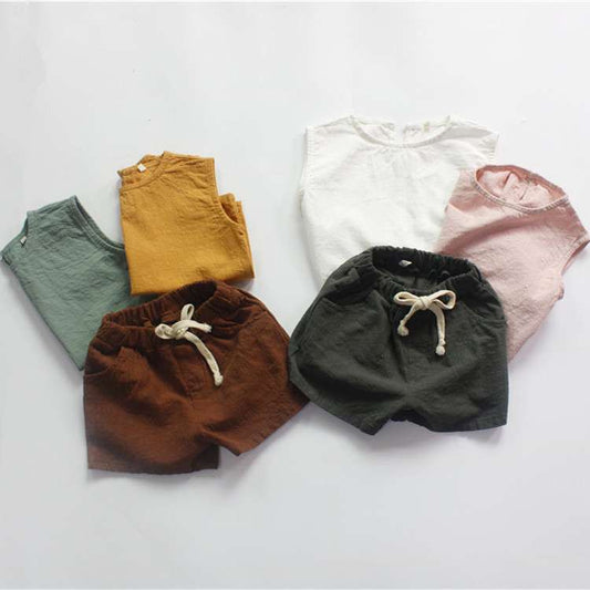 タンクトップ・キャミソール・ノースリーブトップス Solid Cotton Linen Sleeveless Shirt コットンリネン ノースリーブ シャツ【mh0012004】