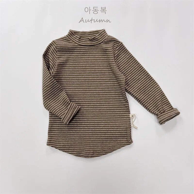 長袖Tシャツ Army Green / 80cm キッズ ハイネックTシャツ ボーダー シンプルベーシック インナー 4カラー ユニセックス 男の子 女の子 子供服【mh0003011】