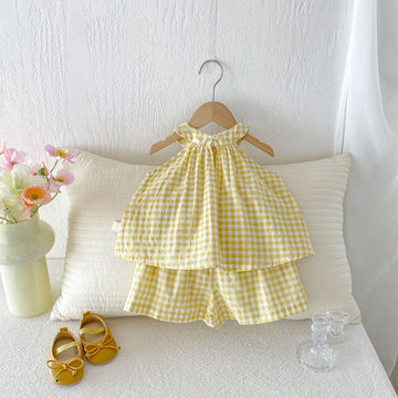 Gingham Halter Set チェック ノースリーブシャツ ショートパンツ セット【mh0013424】 angou ノースリーブセットアップ