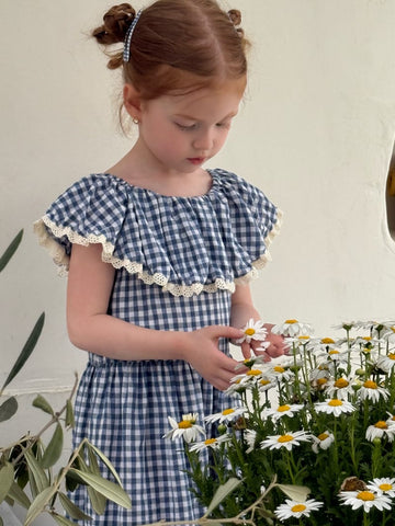 Gingham Lace Trimmed Cape Collar Dress ギンガムチェック ノースリーブワンピース【mh0012809】 Chengle ノースリーブワンピース