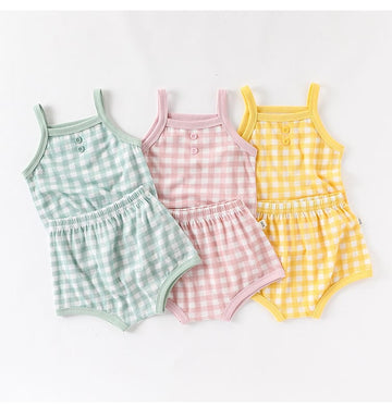 Gingham Plaid Strappy Top Shorts チェック ノースリーブキャミソール ショートパンツ セット【mh0013499】 Beitaoya ノースリーブセットアップ