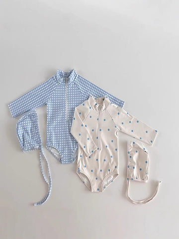 Gingham Polka Dot Swimsuit 長袖ワンピース水着【mh0012936】 yi nian ni ベビー用水着