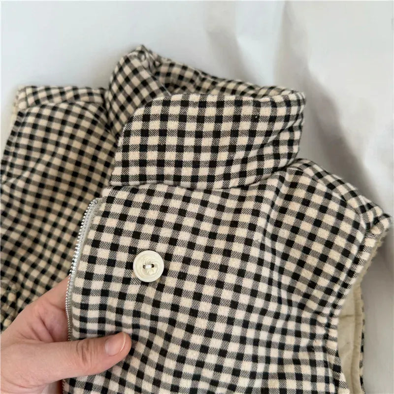 ベスト キッズベスト チェックパデッドスタンドカラーアウターベスト【mh0008064】