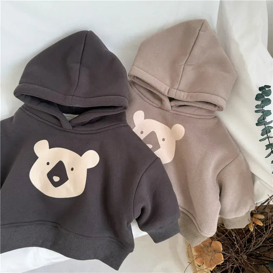 トレーナー・フーディ キッズトップス ベアくまプリントフーディ裏フリースフーディ長袖スウェットパーカー【mh0008065】
