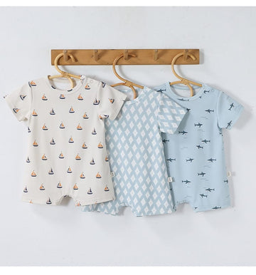 Graphic Print Short Romper マリンプリント 半袖ロンパース【mh0013041】 Beitaoya 半袖ロンパース