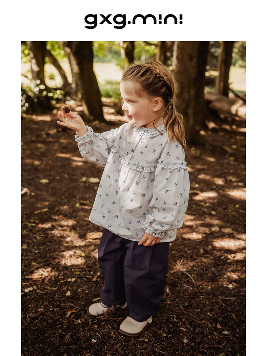 長袖シャツ・ブラウス 長袖ブラウス 綿100% 小花柄 フリルネック ゆるシルエット【mh0011334】