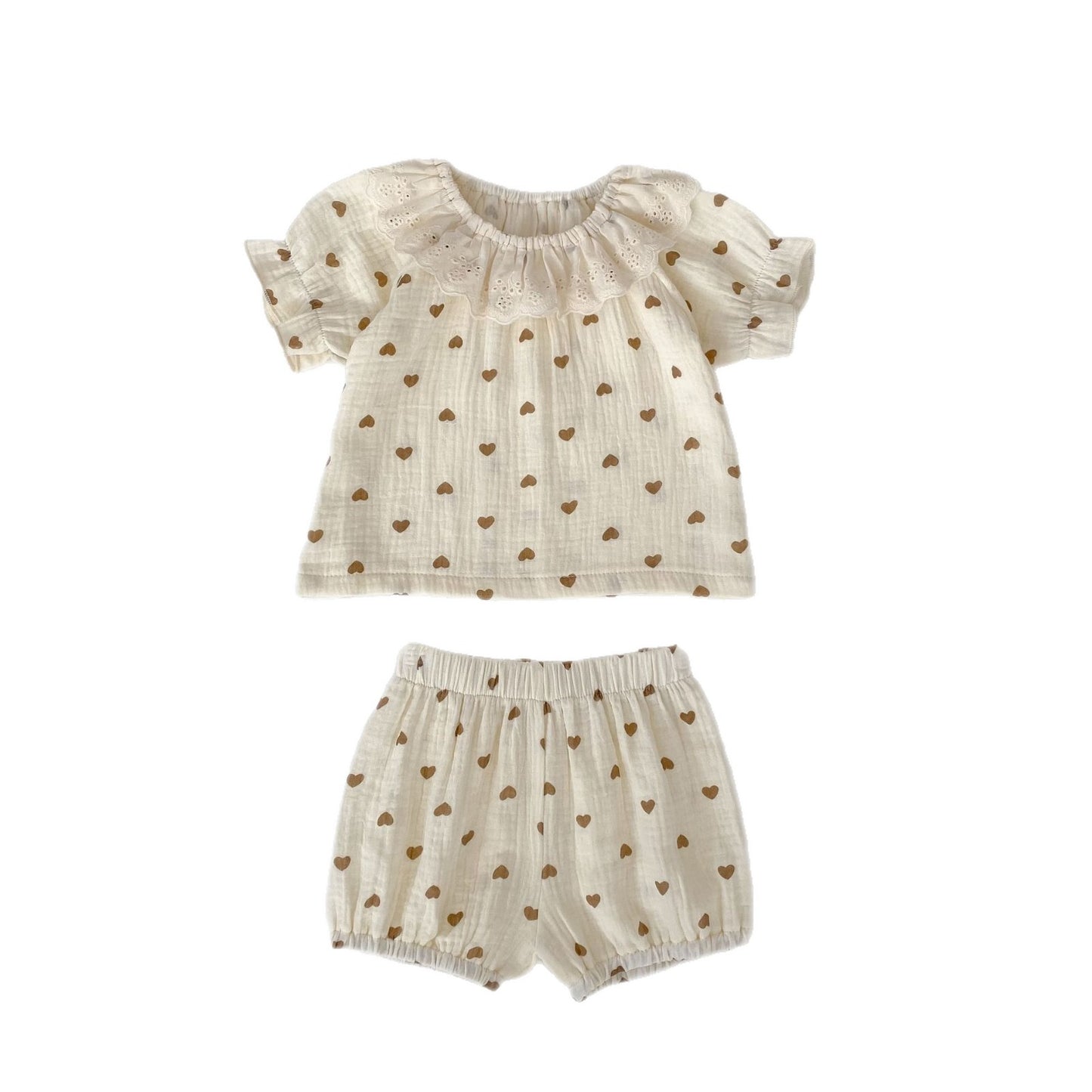 Heart Print Lace Collar Set ハートプリント レースカラー セットアップ【mh0012483】 Engepapa 半袖セットアップ