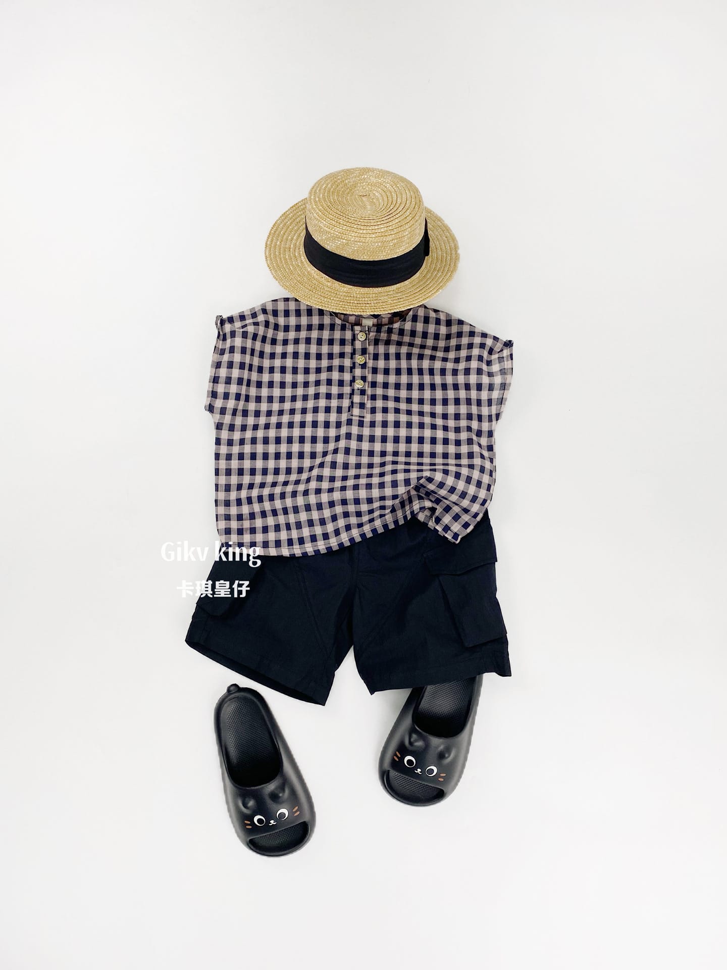 Henley Neckline Dropped Shoulder Shirt ギンガムチェック フレンチスリーブブラウス【mh0012831】 Gikv king 半袖シャツ・ブラウス
