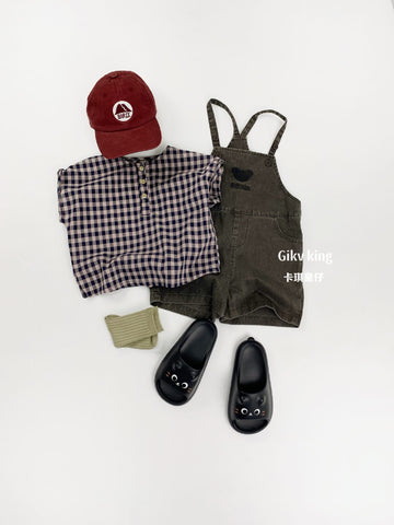 Henley Neckline Dropped Shoulder Shirt ギンガムチェック フレンチスリーブブラウス【mh0012831】 Gikv king 半袖シャツ・ブラウス