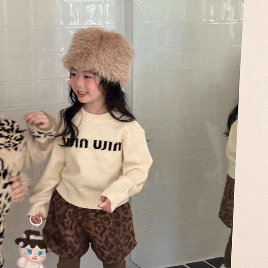 ニット・セーター White / 90cm 長袖セーター アルファベット刺繍 ラウンドネック プルオーバー【mh0011462】