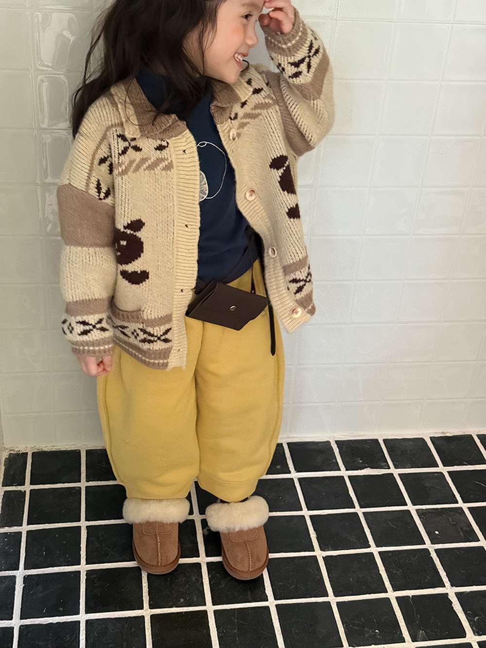 長袖Tシャツ 長袖ハイネックトップス | アップリケ刺繍 | 裏起毛モックネックカットソー【mh0011471】