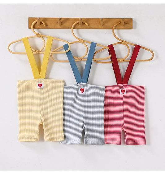 High Waisted Suspender Cotton Shorts ギンガムチェック サスペンダーハーフパンツ【mh0012782】 Beitaoya サロペットパンツ・サスペンダーパンツ