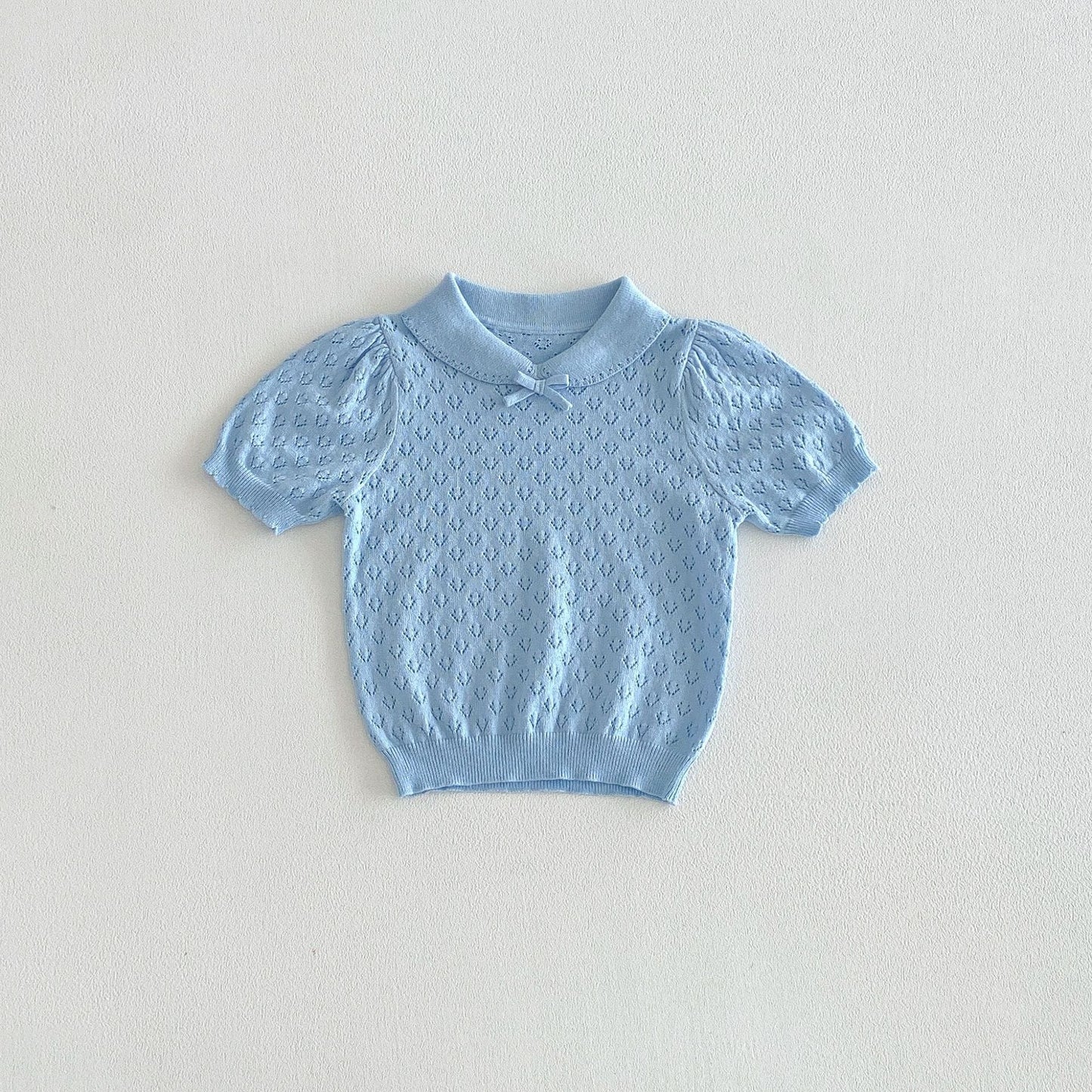 Hollow Knit Polo Shirt 透かし編みニット 半袖ポロシャツ【mh0012704】 Gray Blue / 73cm angou 半袖シャツ・ブラウス