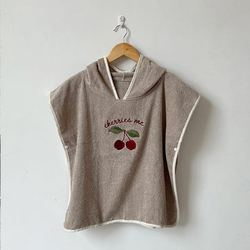 Hooded Fruit Embroidery Bath Towel Cape 刺繍 プールタオル ケープ【mh0013348】 Cherry / 60cm x 60cm mamahalo accessories ベビーブランケット・タオル