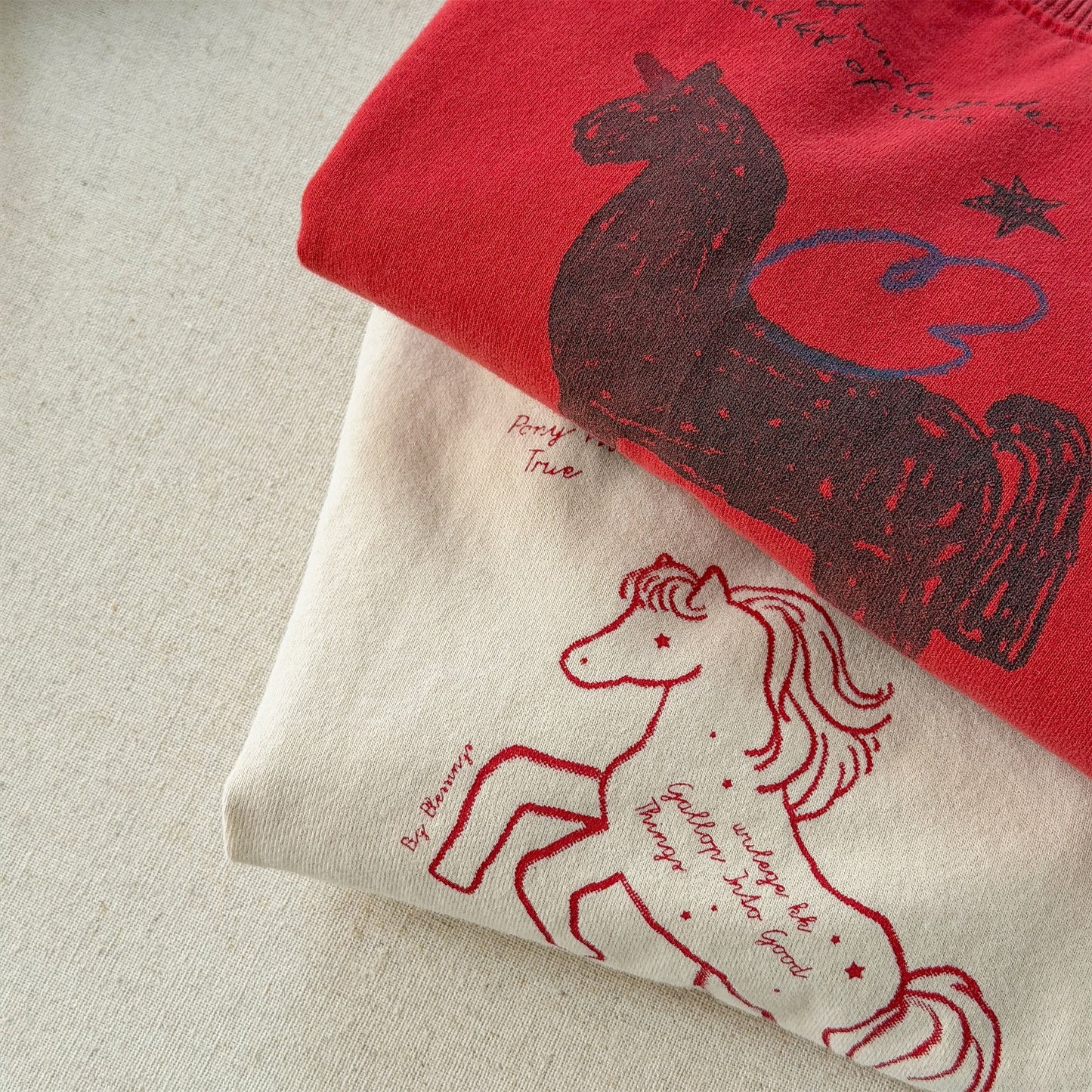 Horse Print Layered Long Sleeve Top ホースプリント レイヤード 長袖 Tシャツ【mh0012471】 ADbaby 長袖Tシャツ