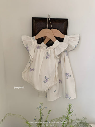 Embroidered Floral Cotton Romper 刺繍 コットン フリル袖 ロンパース【mh0012537】