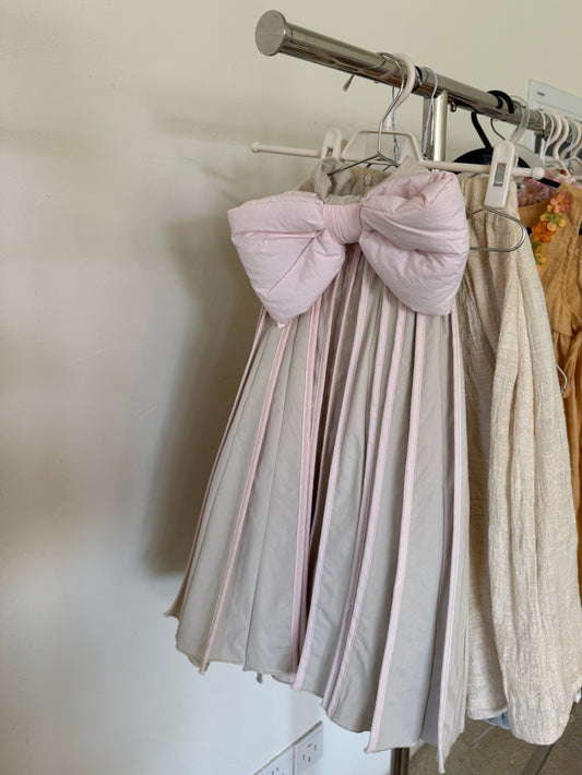 Large Bow Sleeveless Pleated Dress ビッグリボン ノースリーブワンピース【mh0012816】
