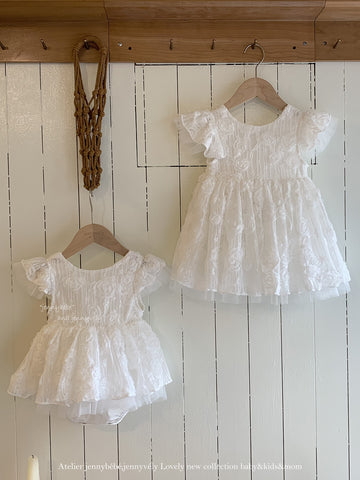 Flower Lace Mesh Princess Dress ガールズ フラワーレース チュール ワンピース【mh0012525】