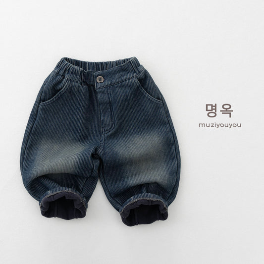 キッズ ウォッシュ 裏起毛 ルーズ デニムパンツ【mh0014499】