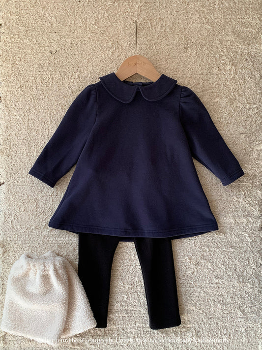 キッズ 丸襟 裏起毛 長袖ワンピース レッグカバー付き レギンス【mh0014666】