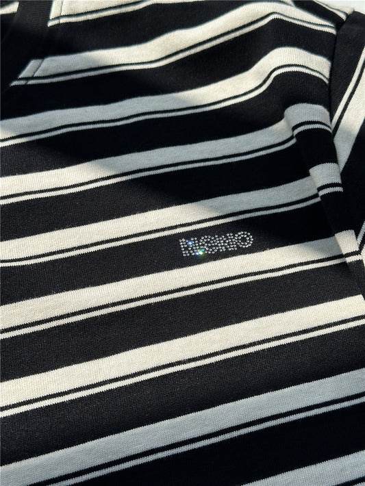 Striped Rhinestone Tee ボーダー 半袖Tシャツ【mh0012973】