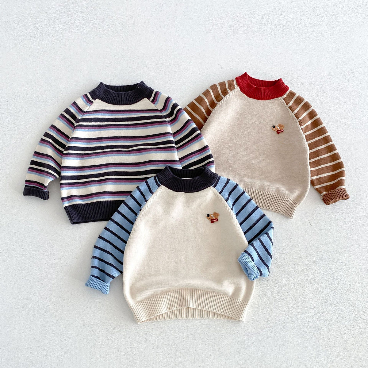キッズ 犬 ボーダー 刺繍 ニットセーター / ストレート デニムパンツ【mh0014778】