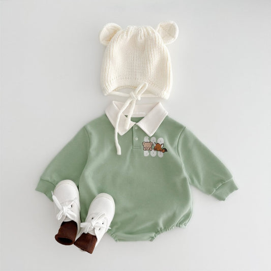 Cartoon Print POLO Romper 襟付き アニマルプリント ロンパース【mh0012684】