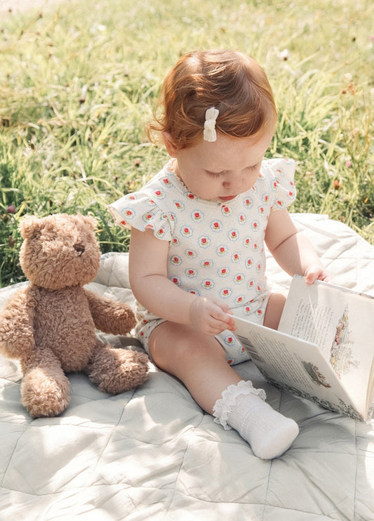 Frill Sleeve Cotton Romper フラワー チェリー フリル袖ロンパース【mh0012780】