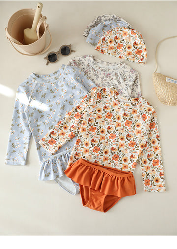 UPF50 Plus Floral Long Sleeve Swimsuit 花柄 ラッシュガード 3点セット【mh0012583】