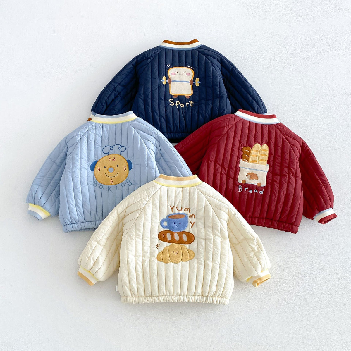 キッズ アップリケ 刺繍 キルティング 中綿ジャケット / デニムパンツ【mh0014763】