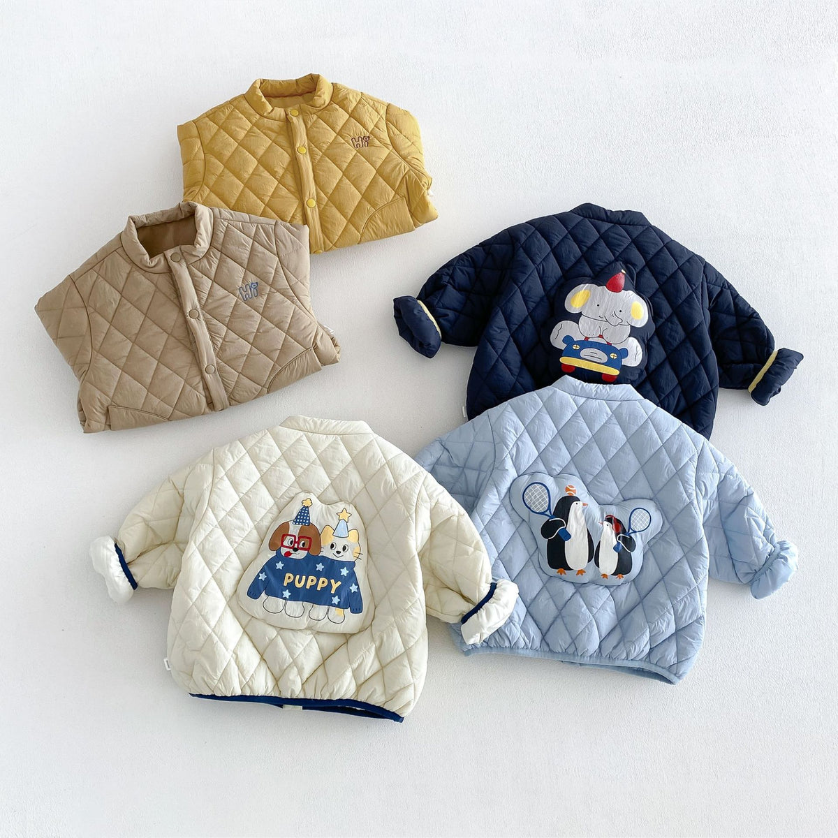 ベビー キッズ アニマル 刺繍 キルティング 中綿ジャケット / デニムパンツ【mh0014759】