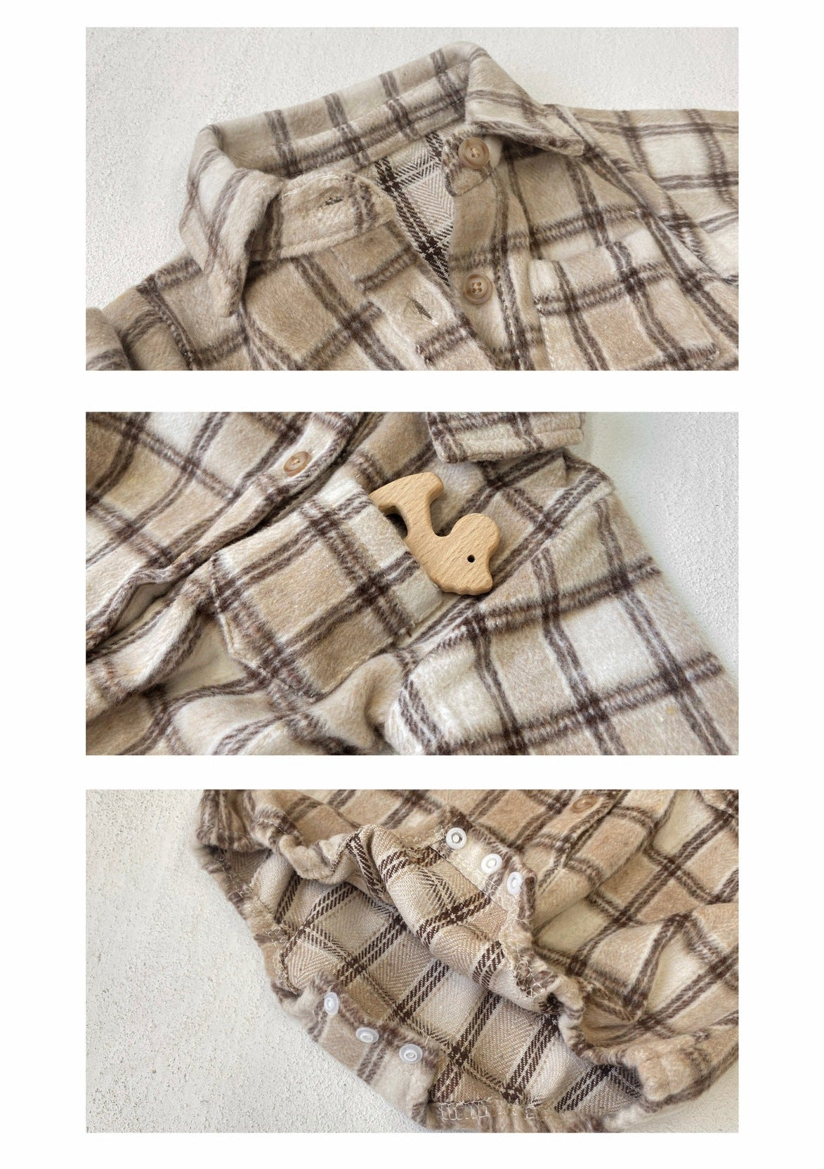 長袖ロンパース チェック シャツ襟 ボディスーツ【mh0011633】