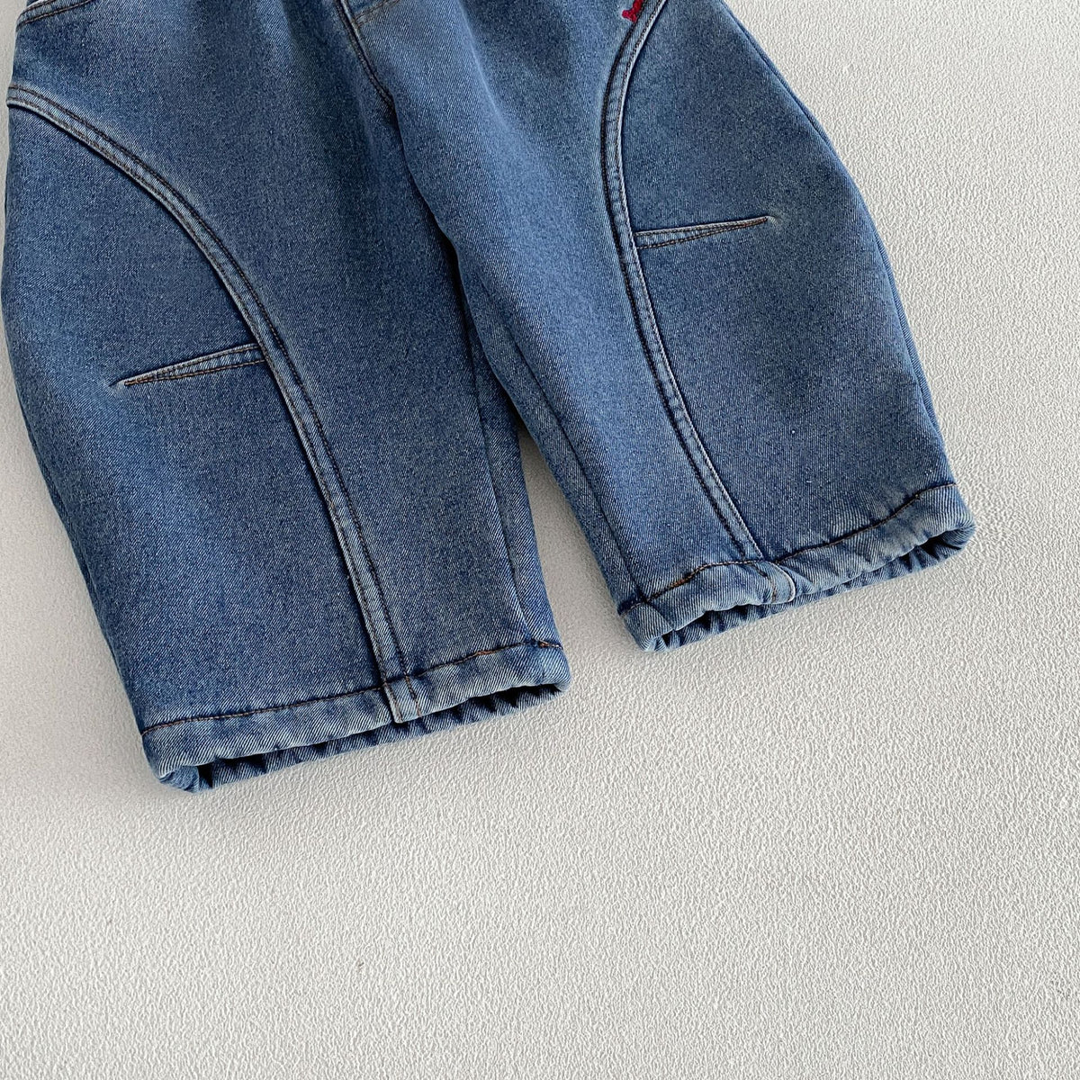 キッズ ステッチ切替 刺繍 デニム 裏起毛 カーブ ロングパンツ【mh0014764】