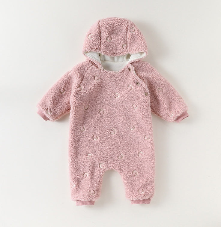 アウタージャンプスーツ 月星 ムーンスター刺繍 ボア 厚手 フード付【mh0011705】