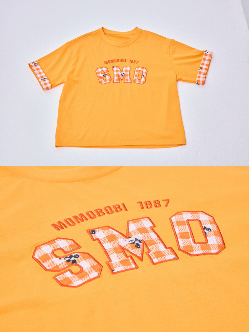 Checkered Patchwork Tee Denim ギンガムロゴ 半袖Tシャツ デニムハーフパンツ【mh0012992】