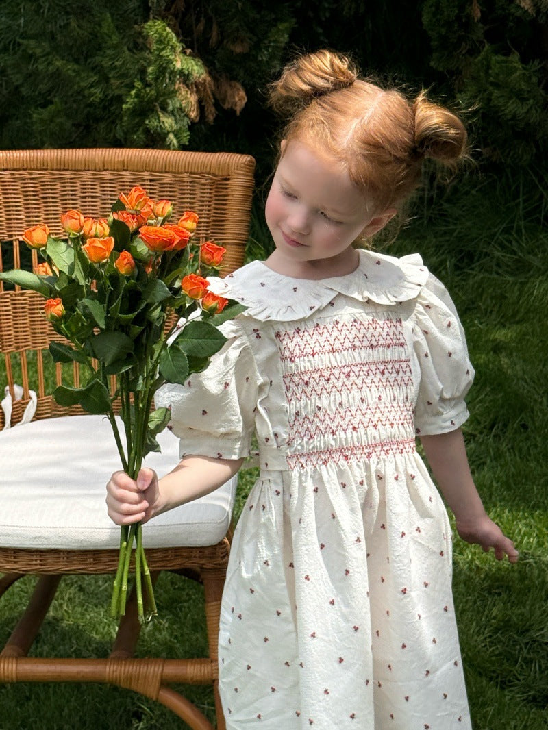 Vintage Cherry Embroidered Sleeve Dress フレンチ 半袖ワンピース【mh0013237】