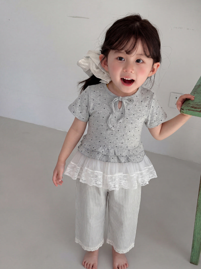 Polka Dot Tiered Ruffle T-Shirt ドット柄 半袖Tシャツ【mh0013118】