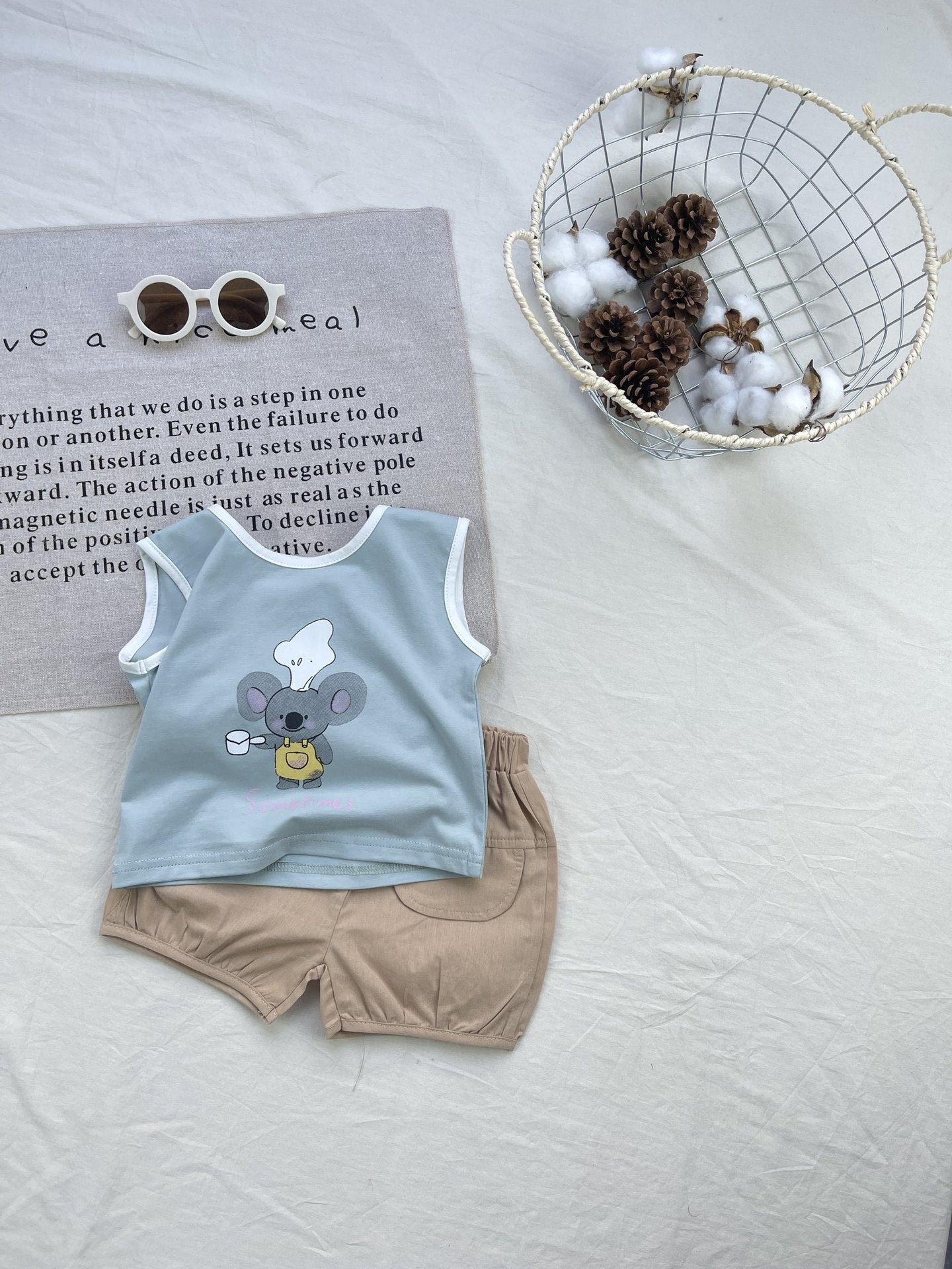 Conjunto de camiseta sin mangas y pantalones cortos con gráfico de Koala Chef | Set de camiseta sin mangas y pantalones cortos de animales【mh0012924】