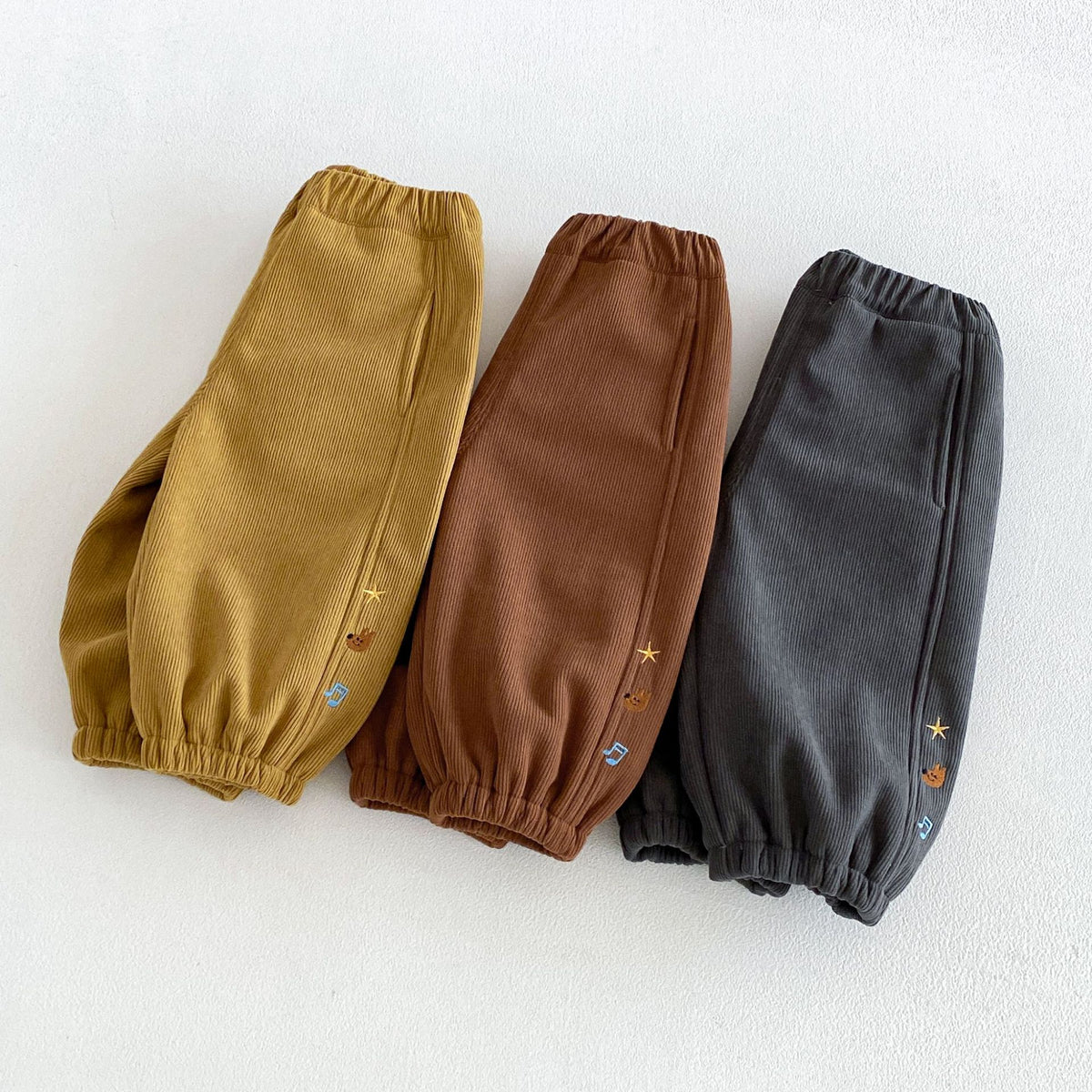 キッズ ワンポイント刺繍 コーデュロイ 裏起毛 バルーンパンツ【mh0014760】