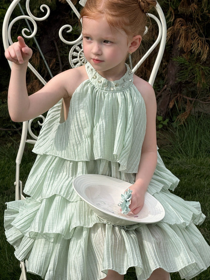Pleated Ruffle Halter Princess Dress ティアード ノースリーブワンピース【mh0013250】