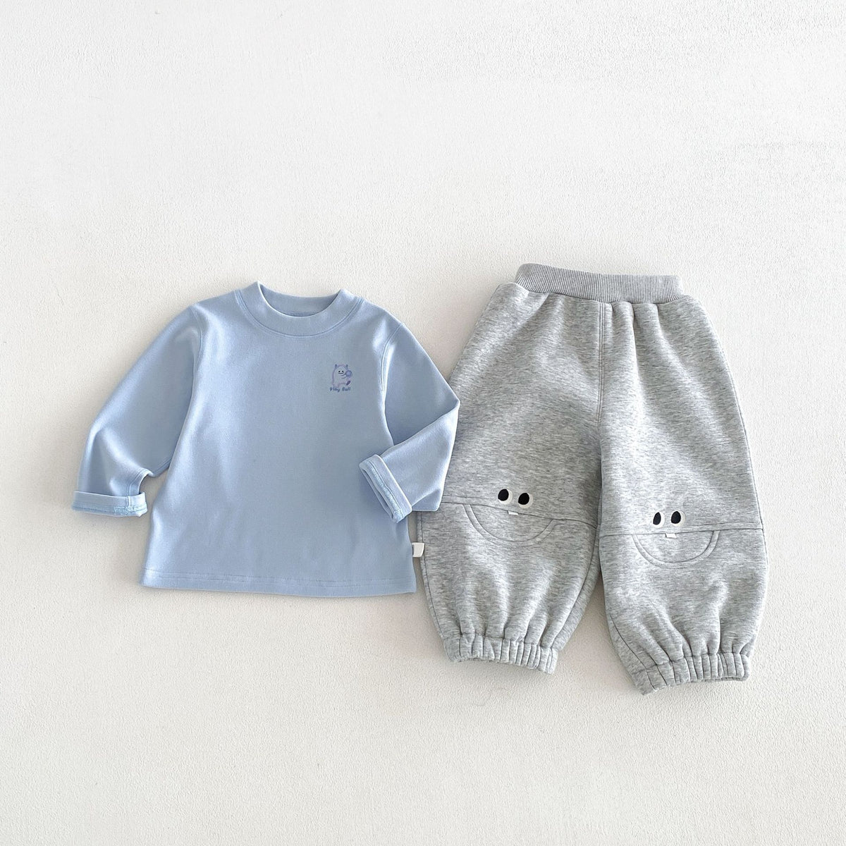 キッズ ボーダー ワンポイント刺繍 長袖Tシャツ / イージー ロングパンツ【mh0014771】