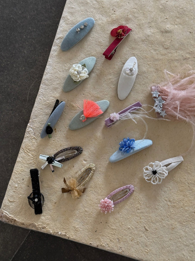 キッズ ハンドメイド レース ライストーン ヘアクリップ【mh0014102】